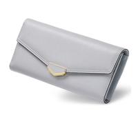 BVEOGMRO Women's Wallet Leather RFID Blocking Large Capacity Trifold Card Holder Wallets Ladies Long Purse with ID Window, Light Blue, 1.18" x 3.74" x 7.48" in