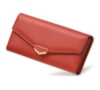 BVEOGMRO Women's Wallet Leather RFID Blocking Large Capacity Trifold Card Holder Wallets Ladies Long Purse with ID Window, Rouge Red, 1.18" x 3.74" x 7.48" in, Modern