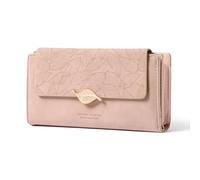 BVEOGMRO Women's Wallet Leather RFID Blocking Large Capacity Trifold Card Holder Wallets Ladies Long Purse with ID Window, C02 Pink, 7.48" x 3.93" x 1.18" in, Modern
