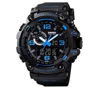 Bveufnd Men Digital Sports Watch, Dual Time Display LED Military Wrist Watch, Shockproof Large Dial Men Wristwatches Outdoor Waterproof Alarm Watches, BlackBlue1520, Digital