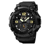 Bveufnd Men Digital Sports Watch, Dual Time Display LED Military Wrist Watch, Shockproof Large Dial Men Wristwatches Outdoor Waterproof Alarm Watches, Black1637, Digital
