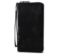 Bveyzi Women RFID Blocking Wallet Leather Zip Around Phone Clutch Large Capacity Ladies Travel Purse Wristlet, Midnight Black, Compact