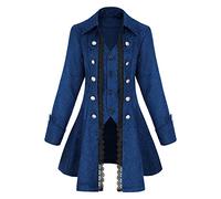 Bvfjqup Women's Steampunk Thin Jacket Gothic Victorian Mid-century Vintage Lace-trimmed jacket, Blue, XXL