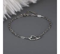 BVFRA Silver Bracelet For Women 925 Silver,Double Heart Interlock Thick Chain S925 Sterling Silver Bracelet Adjustable Charm Platinum Plated Simple Cute Jewelry Gift For Women Girl Couples