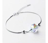 BVFRA Sterling Silver Bracelet,925 Sterling Silver Adjustable Box Chain With Aurora Sugar Cube Friendship Bracelet Simple Jewellery Gifts For Wife Girlfriend On Birthday Anniversary