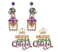 BVGA 2 Pairs Mardi Gras Earrings for Women Mardi Gras Layered Dangle Earrings Fleur De Lis Jester Mask Crown Hats Dangle Earrings Mardi Gras Jewelry Outfits Accessories Gifts, Zinc, No Gemstone