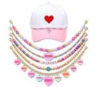 BVGA 5PCS Valentines Day Trucker Hat Chains XOXO Candy Heart Hat Chain Beaded Cap Chains Valentines Jewelry Accessories Gifts, 9.6”-10.1”