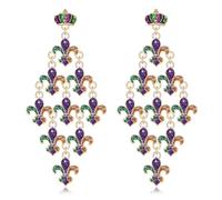 BVGA Mardi Gras Earrings for Women Multi Layers Glitter Mask Fleur De Lis Crown Drop Dangle Earrings Mardi Gras Jewelry Accessories for Fat Tuesday Celebration Carnival Parade Party, Zinc, No Gemstone