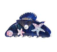 BVGA Sea Animal Hair Claw Clips Marine Life Starfish Seashell Pearl Crystal Claw Clips Cute Large Claw Hair Clips Beach Stylish Hair Accessories Gifts for Women Girls (Starfish-Deep Blue)