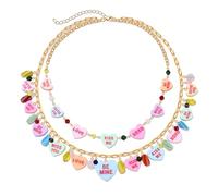 BVGA Valentines Day Necklace for Her Multi Colorful Conversation Candy Heart Rhinestone Charms Layered Choker Necklace Valentines Day Jewelry Accessories Gifts for Women, Zinc, No Gemstone