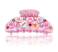 BVGA Valentines Hair Claw Clip for Women Large Oval Light Pink Embellished Crystal Candy Heart Acetate Claw Hair Clips Valentines Day Hair Accessories Gfits for Her