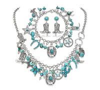 BVGA Western Jewelry for Women Boho Vintage Turquoise Cowgirl Necklace Bracelet Earrings Western Cowgirl Accessories Country Vintage Outfits Party Favors Gifts, Metal, No Gemstone