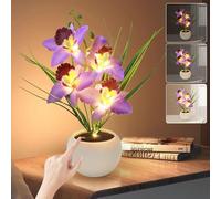 BVI BOOMERVIVI Artificial Flower Night Light, Touch Stepless Dimming USB Rechargeable Orchid Flower with Vase Lamp, LED Table Lamp Decorative Landscape Lights for Festival Party Home Decor (Purple)