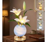 BVI BOOMERVIVI Lily Table Lamp, 3 Color Planet Night Light, Rechargeable Cordless Touch Dimming Artificial Flower Light, LED Flower Bedside Lamp Romantic Gifts for Girl Women Mom (White Lily)