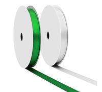 BVIEAKD Double Sided White Green Ribbon 10 mm Wide 2 Rolls Total 27 Meters Long Perfect for Crafts Wedding Decorations Bow Making Art Sewing and More