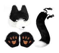 Bvizyelck 3PCS Wolf Costume Accessory Set, Animal Cosplay Costume Kit With Plush Maske, Cute Animal Ears Tail And Gloves, Adult Halloween Cosplay Animals Party Costumes Fancy Dress For Women, Men