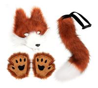 Bvizyelck 3PCS Wolf Costume Accessory Set, Animal Cosplay Costume Kit With Plush Maske, Cute Animal Ears Tail And Gloves, Adult Halloween Cosplay Animals Party Costumes Fancy Dress For Women, Men