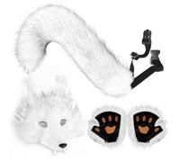 Bvizyelck 3PCS Wolf Costume Accessory Set, Animal Cosplay Costume Kit With Plush Maske, Cute Animal Ears Tail And Gloves, Adult Halloween Cosplay Animals Party Costumes Fancy Dress For Women, Men