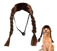 Bvizyelck Dog Cosplay Wig - Double Long Braid Brown Cat Wig,Funny Dog Cat Costumes for Halloween, Christmas, Parties, Festivals, for Small Medium and Large Dogs