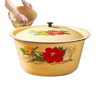 Bvizyelck Enamel Bowl with Lid, Enamelware Mixing Bowl, Enamel Round Pie Dish, Large Enamel Washing Basin, Noodle Bowl with Lid, Vintage Enamel Soup Basin for Fruit, Salad, Pasta