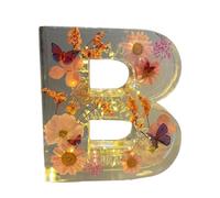 Bvizyelck LED Letter Lights, Floral Resin Night Light, Alphabet LED Letter Lights Warm White Night Light, Dried Flower Letters Night Light, Alphabet Light Up Letters Sign for Wedding