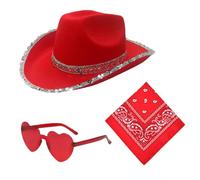 Bvizyelck Sparkly Cowgirl Hat - Party Cowboy Hat,Fashionable Headgear with Bandana and Glasses for Gathering Concert Wedding Country Costume Carnival