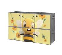BVKWNTSA 6 Pack Happy Bee Printed Storae Bins Organizer Box, Collapsible Baskets with Handles Foldable Shelf for Cloth Toys Home Room Closet