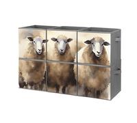 BVKWNTSA 6 Pack Sheeps Watercolor Printed Storae Bins Organizer Box, Collapsible Baskets with Handles Foldable Shelf for Cloth Toys Home Room Closet