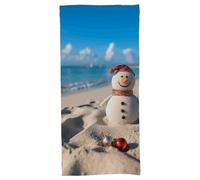 BVKWNTSA Bamboo Cotton Bath Sheet - Luxury Soft Quick-Dry Towelling Bath Sand Snowman on Beach Printed Towel， Bathroom Essential Bath Towel
