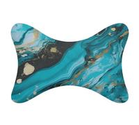 BVKWNTSA Car Pillow Set of 2 Memory Foam Turquoise Blue Gold Marble Printed Car Neck Cushions with Soft Supportive Headrest Pillows for Driving OrTravel