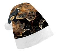 BVKWNTSA Christmas Santa Hat Set Peoples Festive Boho Gold Lotus Flowers Printed Xmas Hat for Holiday Party, Family Gathering, Christmas Decoration