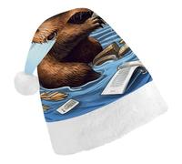 BVKWNTSA Christmas Santa Hat Set Peoples Festive Busy Beaver Cartoon Printed Xmas Hat for Holiday Party, Family Gathering, Christmas Decoration