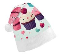 BVKWNTSA Christmas Santa Hat Set Peoples Festive Cupcake Candy Hearts Sweet Printed Xmas Hat for Holiday Party, Family Gathering, Christmas Decoration