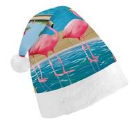 BVKWNTSA Christmas Santa Hat Set Peoples Festive Flamingo And Swimming Pool1 Printed Xmas Hat for Holiday Party, Family Gathering, Christmas Decoration