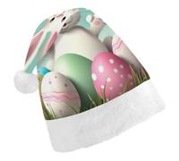 BVKWNTSA Christmas Santa Hat Set Peoples Festive Happy Easter Eggs Bunny Tail1 Printed Xmas Hat for Holiday Party, Family Gathering, Christmas Decoration