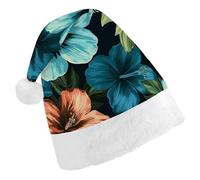 BVKWNTSA Christmas Santa Hat Set Peoples Festive Hibiscus Flowers Pattern Printed Xmas Hat for Holiday Party, Family Gathering, Christmas Decoration