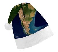 BVKWNTSA Christmas Santa Hat Set Peoples Festive South America Satellite Image Printed Xmas Hat for Holiday Party, Family Gathering, Christmas Decoration