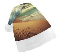 BVKWNTSA Christmas Santa Hat Set Peoples Festive Sunset on The Beach Printed Xmas Hat for Holiday Party, Family Gathering, Christmas Decoration