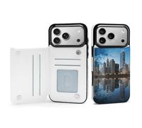 BVKWNTSA Compatible with iPhone 17 Case, Chicago Reflected Printed Women PU Leather Shockproof Protective Folio Flip Cover with Card Holder Kickstand
