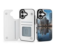 BVKWNTSA Compatible with iPhone 17 Case, Chicago Reflected Printed Women PU Leather Shockproof Protective Folio Flip Cover with Card Holder Kickstand