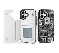 BVKWNTSA Compatible with iPhone 17 Case, Retro Cool Camera Collection1 Printed Women PU Leather Shockproof Protective Folio Flip Cover with Card Holder Kickstand