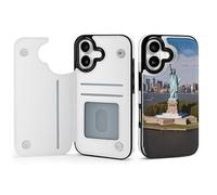 BVKWNTSA Compatible with iPhone 17 Case, Statue of Liberty in NYC Printed Women PU Leather Shockproof Protective Folio Flip Cover with Card Holder Kickstand