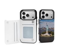 BVKWNTSA Compatible with iPhone 17 Case, Statue of Liberty in NYC Printed Women PU Leather Shockproof Protective Folio Flip Cover with Card Holder Kickstand