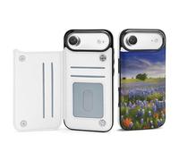 BVKWNTSA Compatible with iPhone 17 Case, Texas Bluebonnets Scenery Printed Women PU Leather Shockproof Protective Folio Flip Cover with Card Holder Kickstand