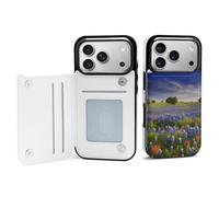 BVKWNTSA Compatible with iPhone 17 Case, Texas Bluebonnets Scenery Printed Women PU Leather Shockproof Protective Folio Flip Cover with Card Holder Kickstand