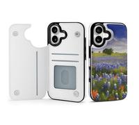 BVKWNTSA Compatible with iPhone 17 Case, Texas Bluebonnets Scenery Printed Women PU Leather Shockproof Protective Folio Flip Cover with Card Holder Kickstand