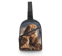 BVKWNTSA Crossbody Sling Backpack Sling Bag Two Lions Printed Travel Hiking Chest Bag Daypack,Travel Outdoor