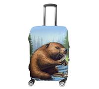 BVKWNTSA Elastic Suitcase Cover Busy Beaver Cartoon Printed Travel Luggage Cover Protective Travel Trolley Case Cover for Suitcases