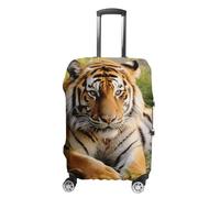 BVKWNTSA Elastic Suitcase Cover Tiger Laying on The Grass Printed Travel Luggage Cover Protective Travel Trolley Case Cover for Suitcases