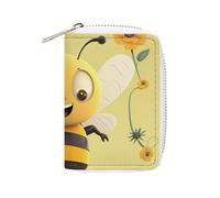 BVKWNTSA Fashion Leather Happy Bee Printed Card Holder, Large Capacity Card Holder Small and Convenient Easily Put Into Pockets, Carry-on Bags, Backpacks, Etc. Meet Your Convenient Storage Needs